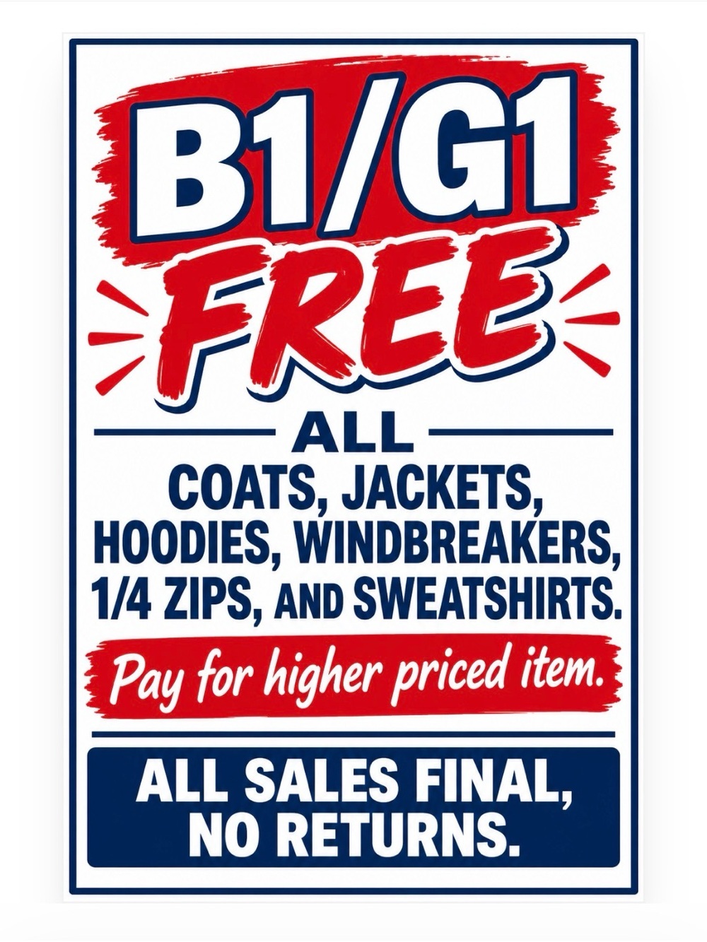 B1/G1 Free All Outerwear items. 🌼